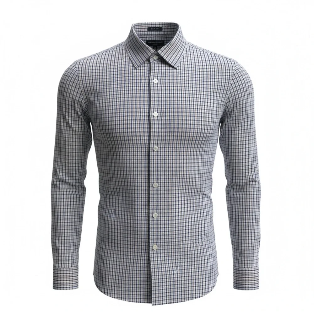 Banana Republic Men's Plaid Shirt - Blue and Brown